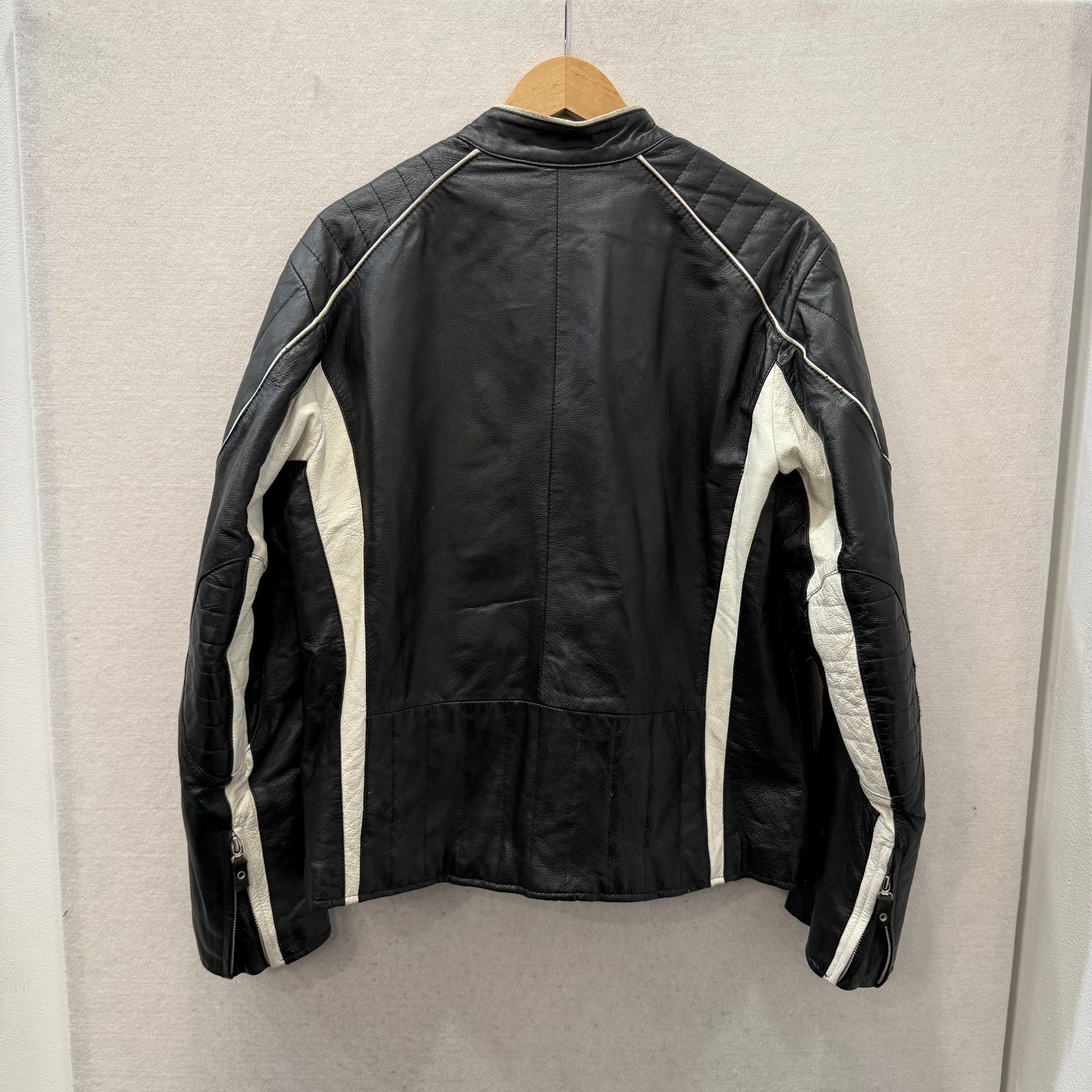 Wilsons M. Julian Men's Black & White Striped Leather Moto Racer Jacket Size M