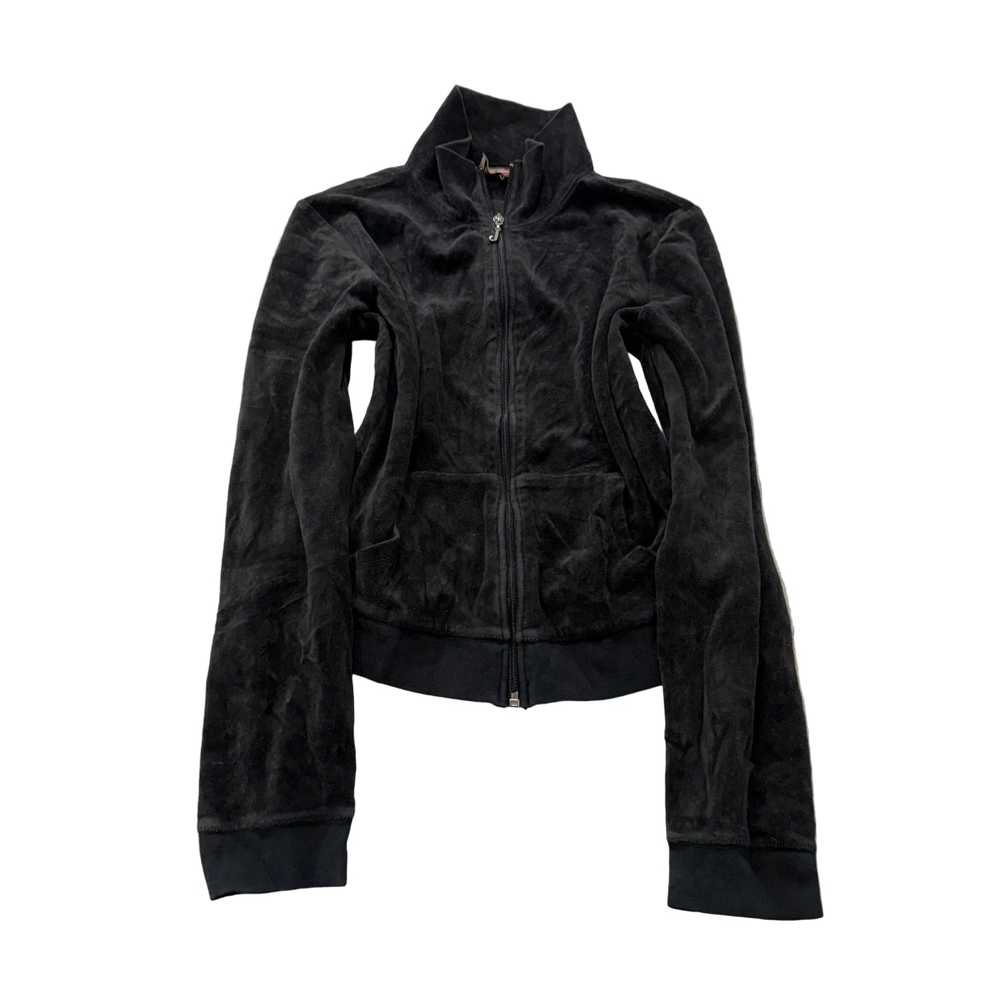 Vintage Juicy Couture Women's Black Velour Zip-Up Track Jacket Pockets Size L