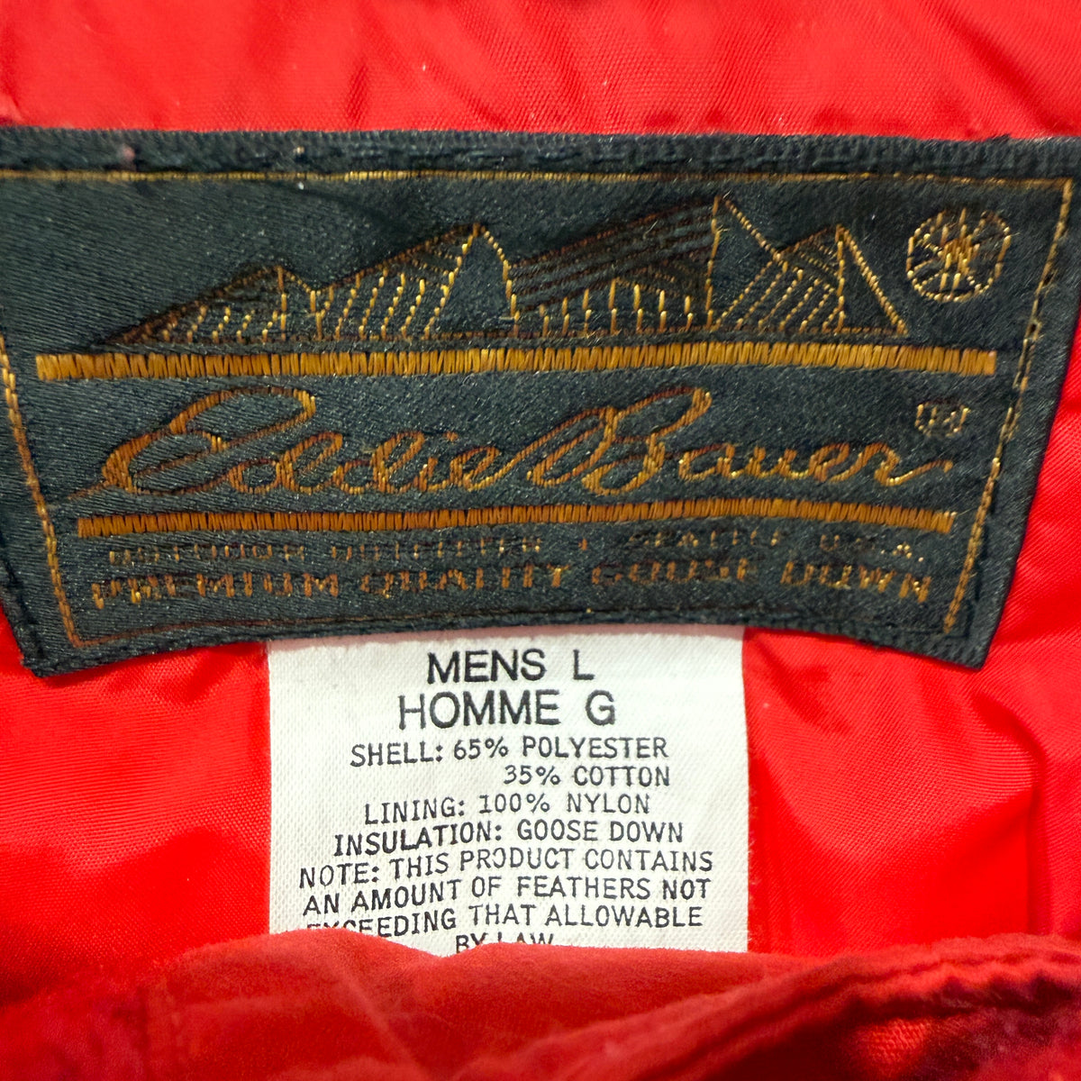 Eddie Bauer bomber brand tag