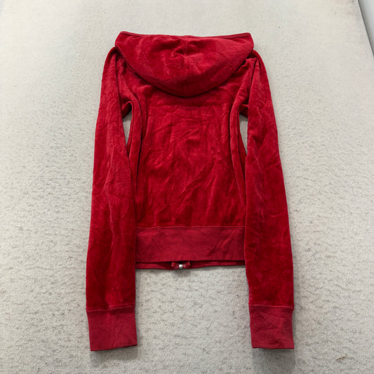 Vintage Juicy Couture Women's Red Velour Zip-Up Hoodie Pockets Classic Size S