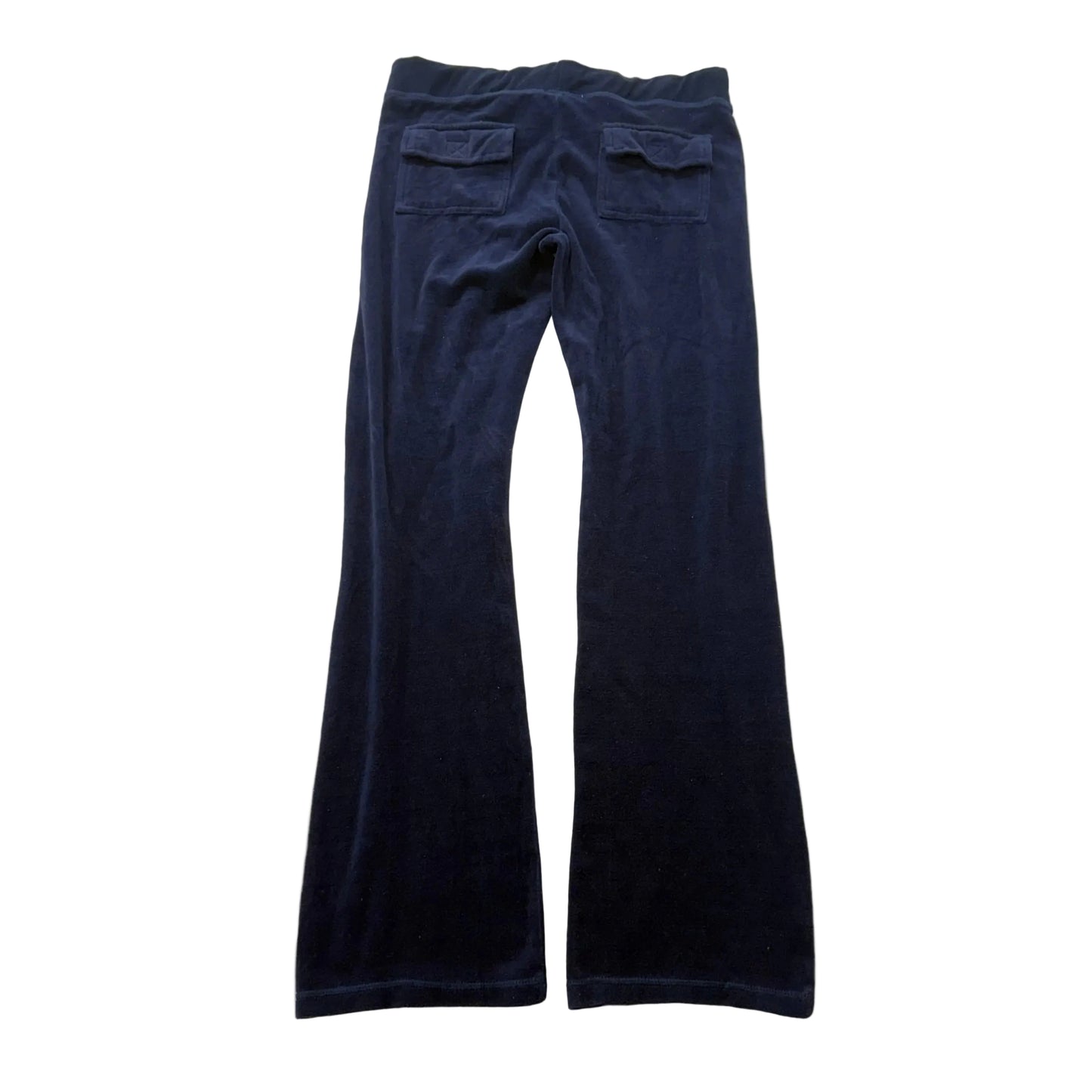 Juicy Couture Women's Navy Velour Flared Track Pant Back Flap Pockets Size M