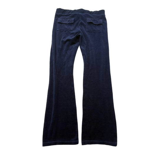 Juicy Couture Women's Navy Velour Flared Track Pant Back Flap Pockets Size M