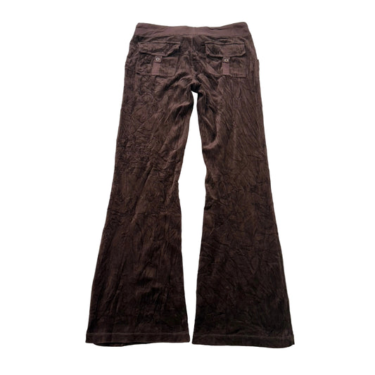 Juicy Couture Women's Brown Velour Flared Track Pant Back Snap Pockets Size M
