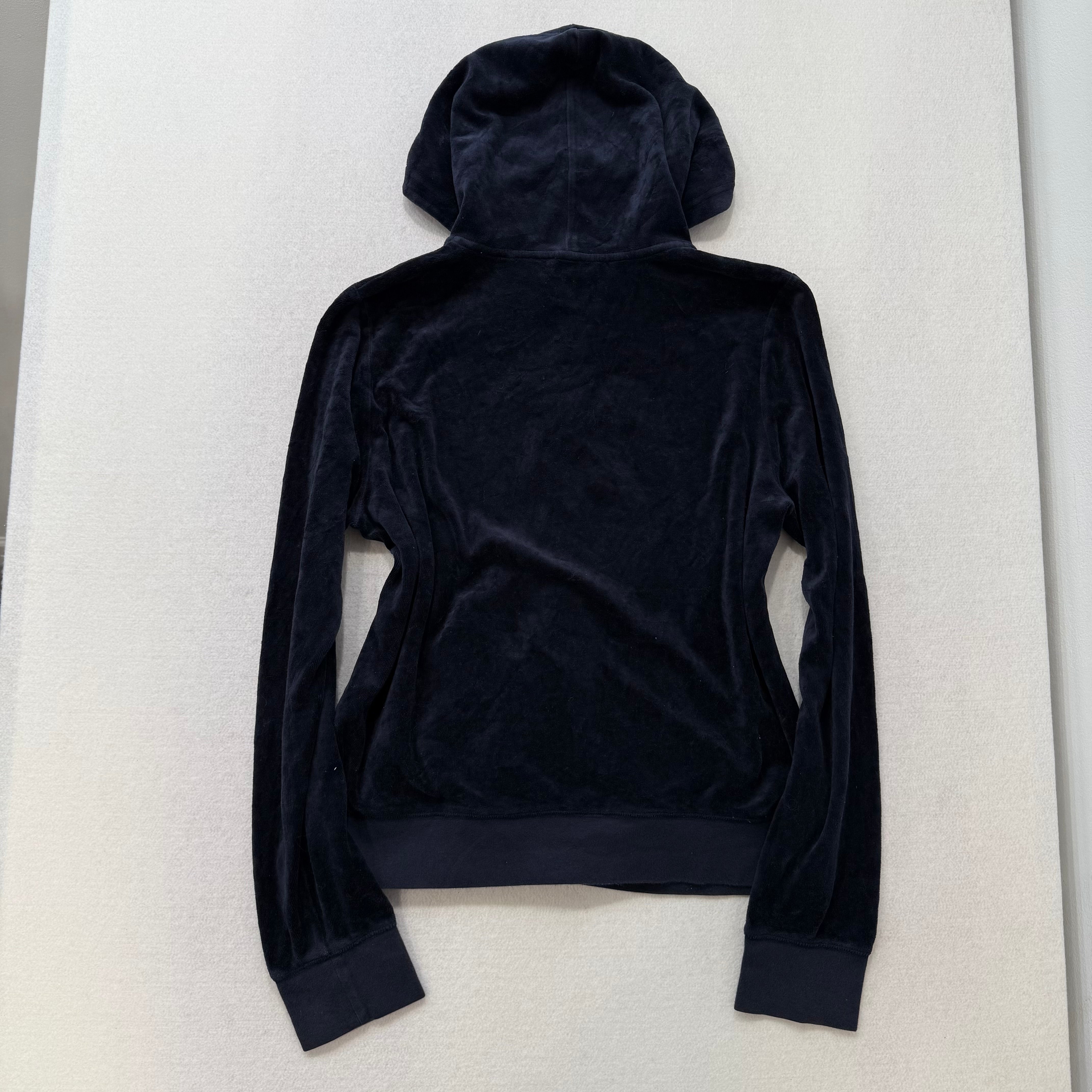 Vintage Juicy Couture Women's Navy Velour Full Zip Long Sleeve Hoodie Size XL