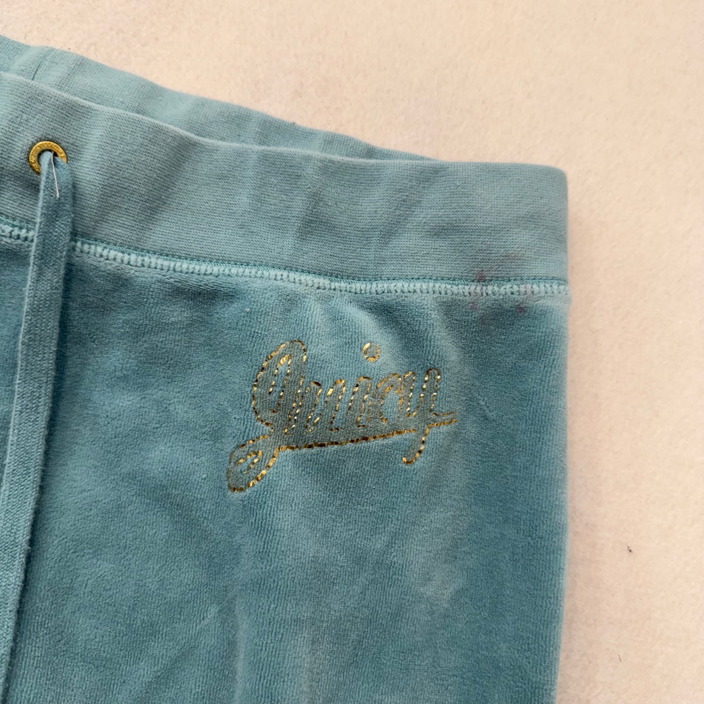 Juicy Couture Women's Turquoise Velour Flared Track Pant Drawstring Y2K Size M