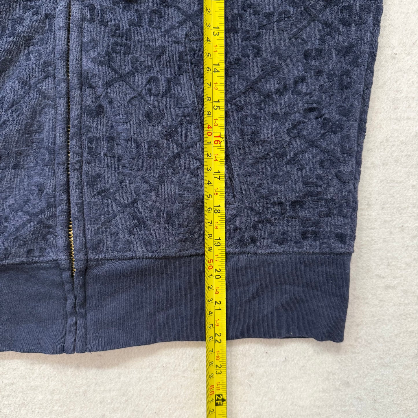 Vintage Juicy Couture Navy Monogram Embellished Terrycloth Zip Up Hoodie Size S