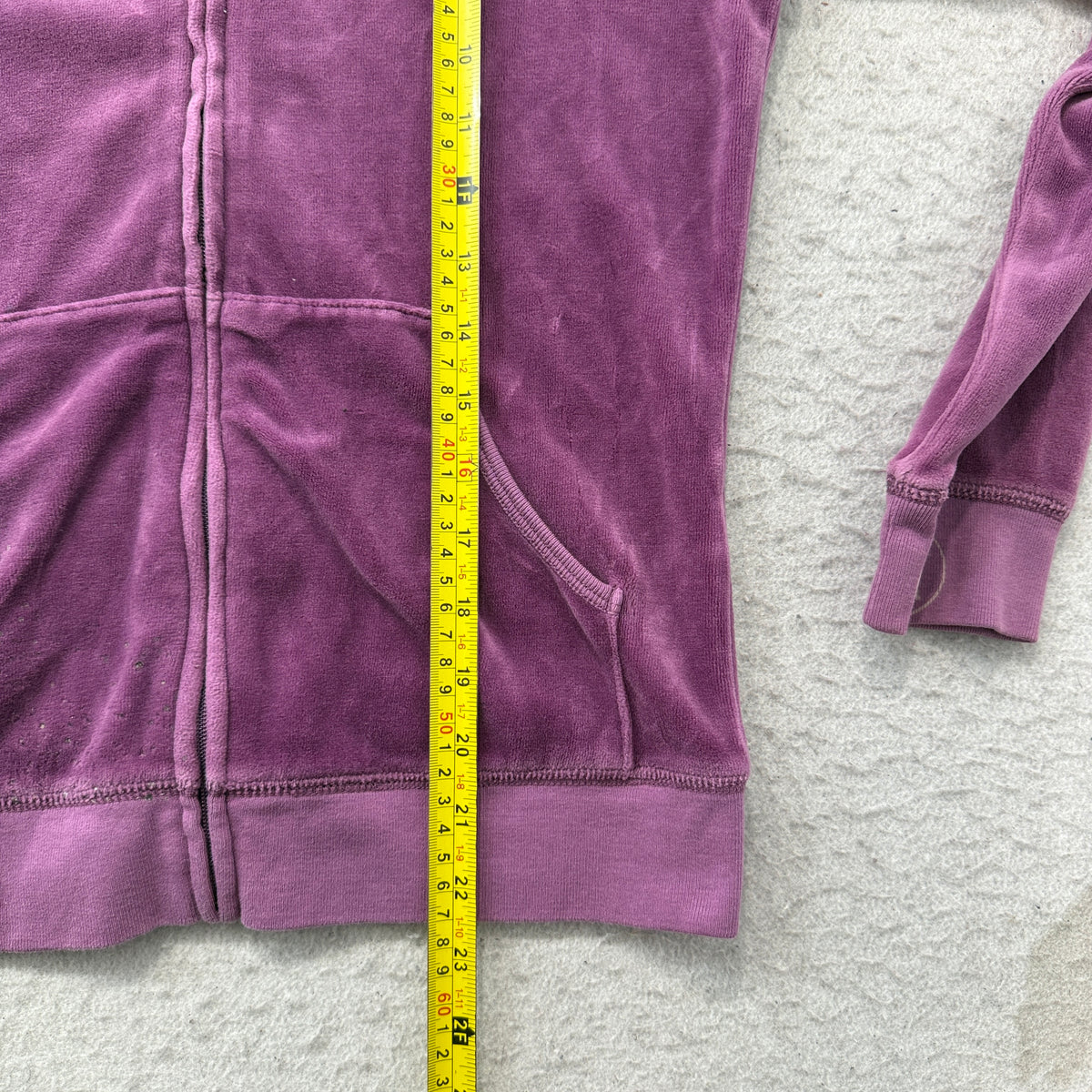 Vintage Juicy Couture Women's Plum Zip-Up Hoodie Back Graphic Logo Y2K Size L