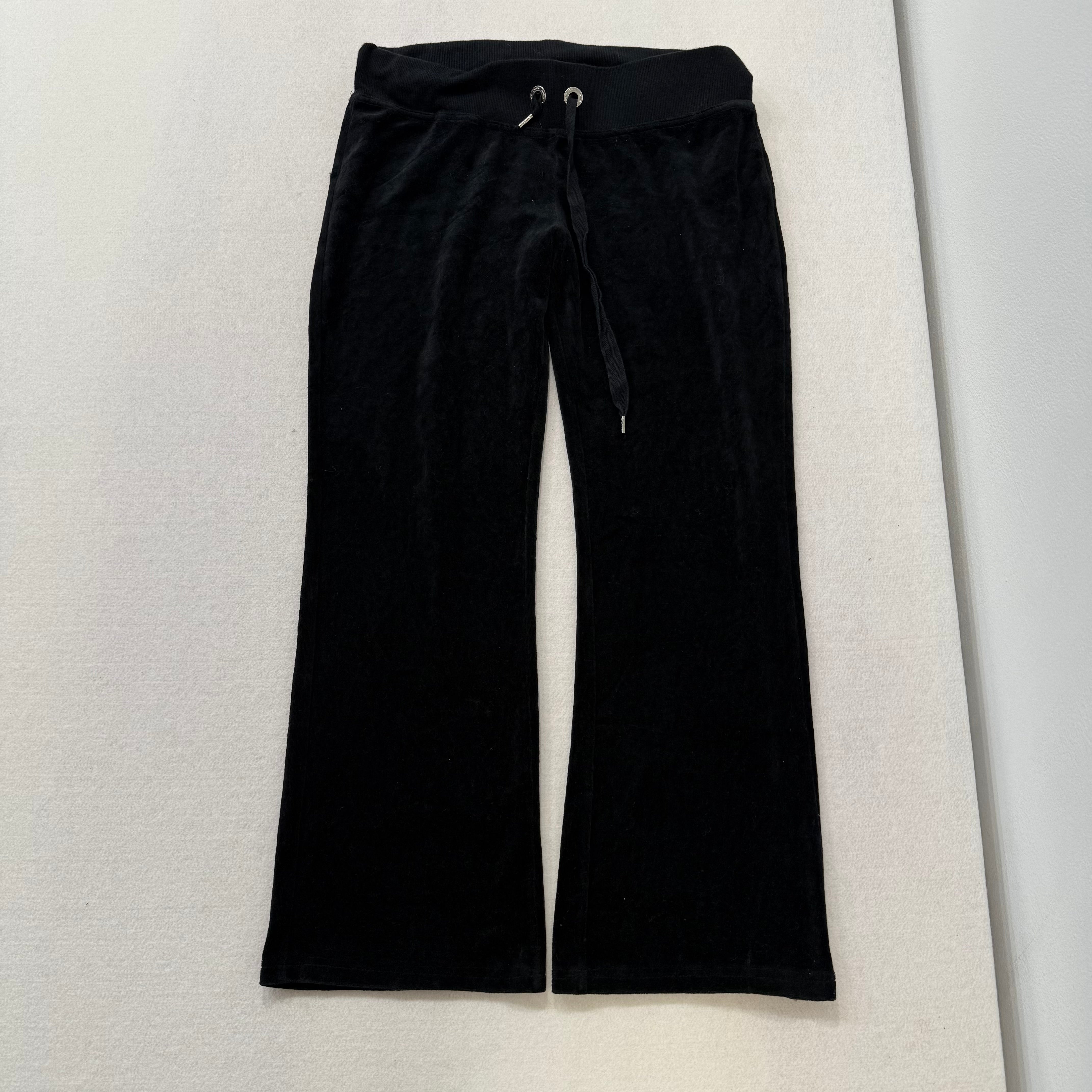 Bebe black velour rhinestone logo low rise flare pants size S