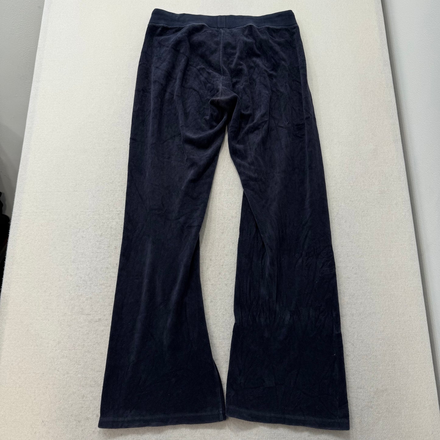 Juicy Couture Women's Navy Blue Velour Flared Track Pant Rhinestones Logo Size M
