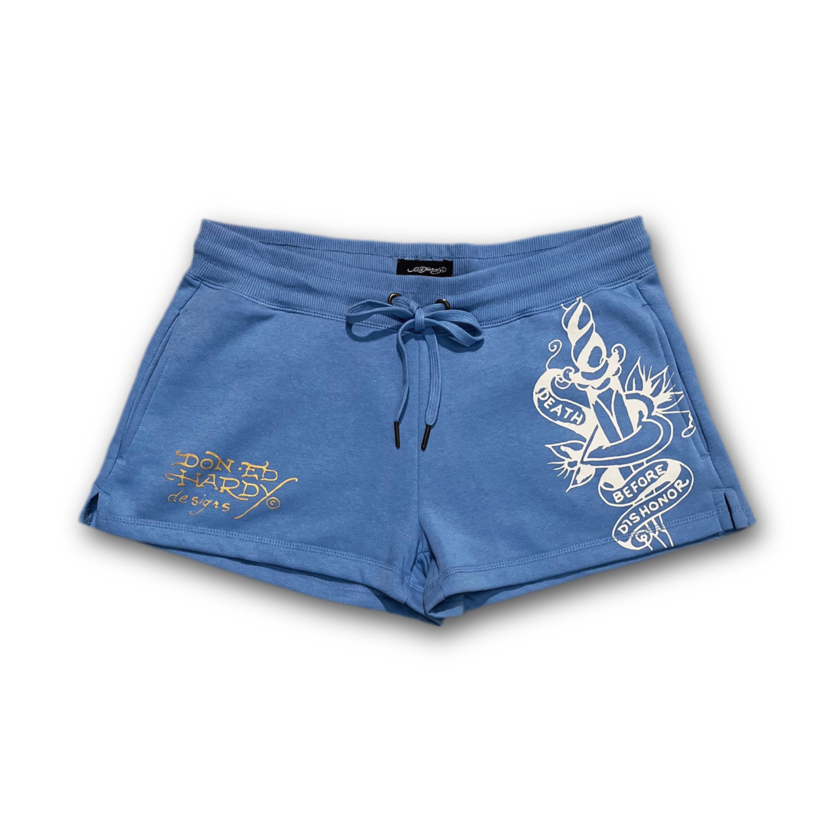 ED HARDY “Flower Skulls” BLUE BOOTY SHORTS