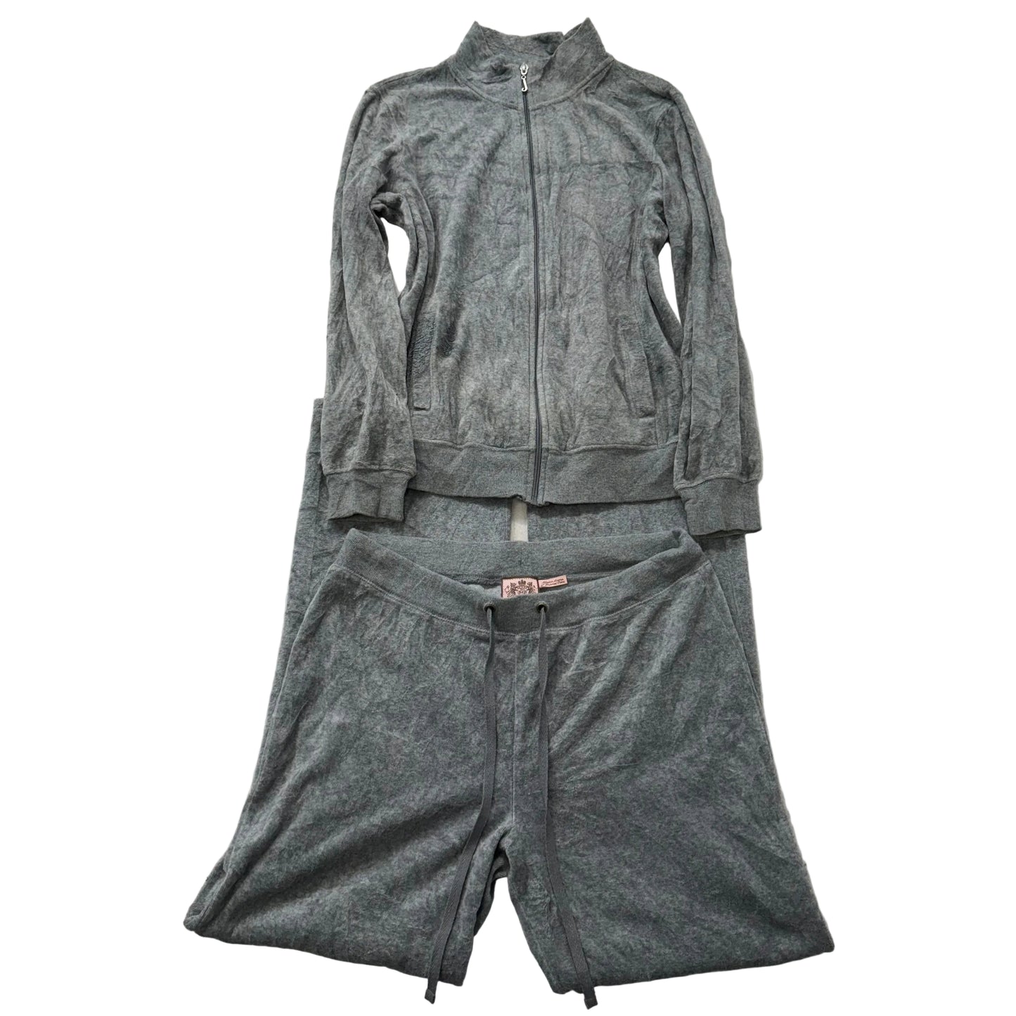 Vintage Juicy Couture Gray Velour Tracksuit Set Zip Up Jacket & Pant Y2k Size L