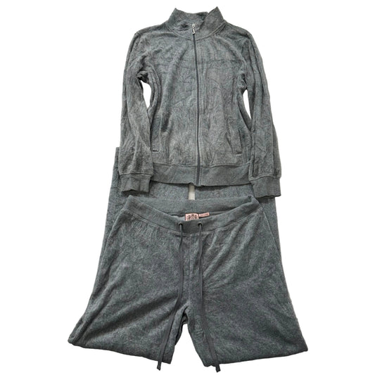 Vintage Juicy Couture Gray Velour Tracksuit Set Zip Up Jacket & Pant Y2k Size L