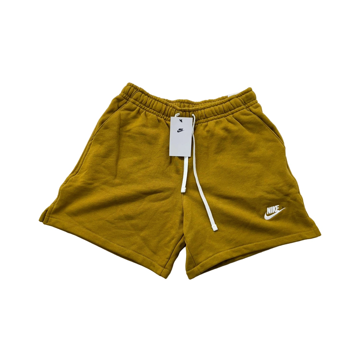 Nike Mustard Yellow Terry Cloth Drawstring Shorts Back Pocket Size S