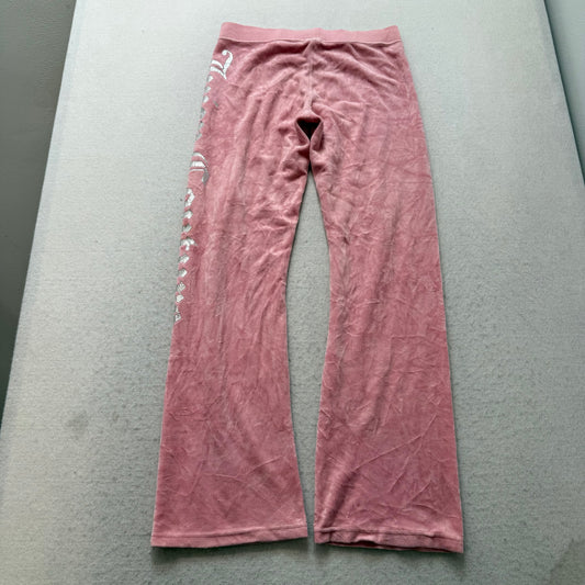 Juicy Couture Women's Pink Velour Flared Track Pant Drawstring Logo Y2K Size 14