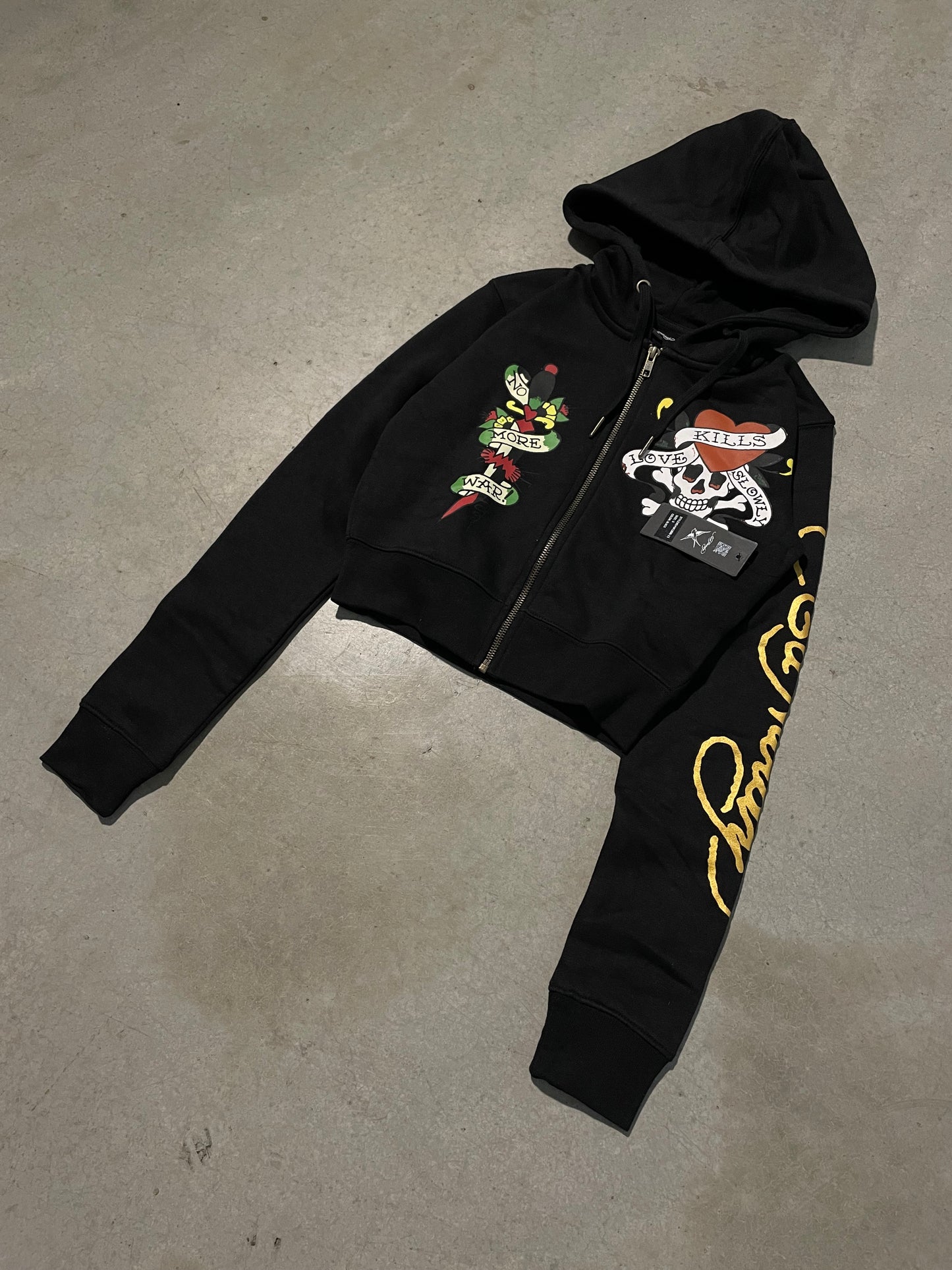 ED HARDY “LKS SKULL” BLACK ZIP UP HOODIE