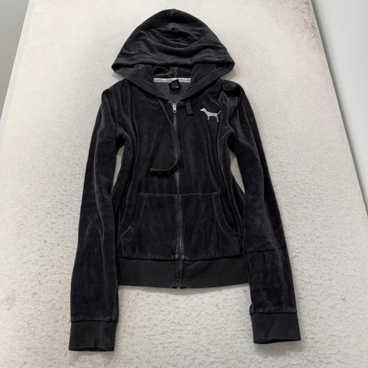 Victoria's Secret PINK Women's Black Velour Tracksuit Set Hoodie & Pants Size L
