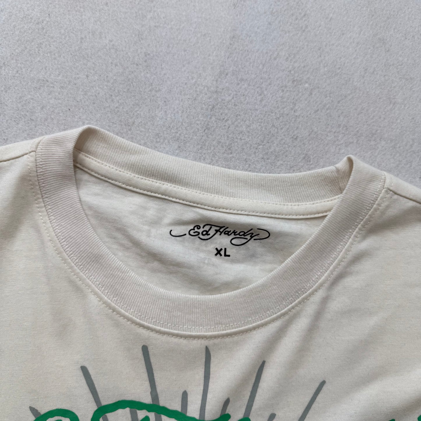 Ed Hardy Men White Cotton T-Shirt Short Sleeve Black Panther Graphic Tee Size XL