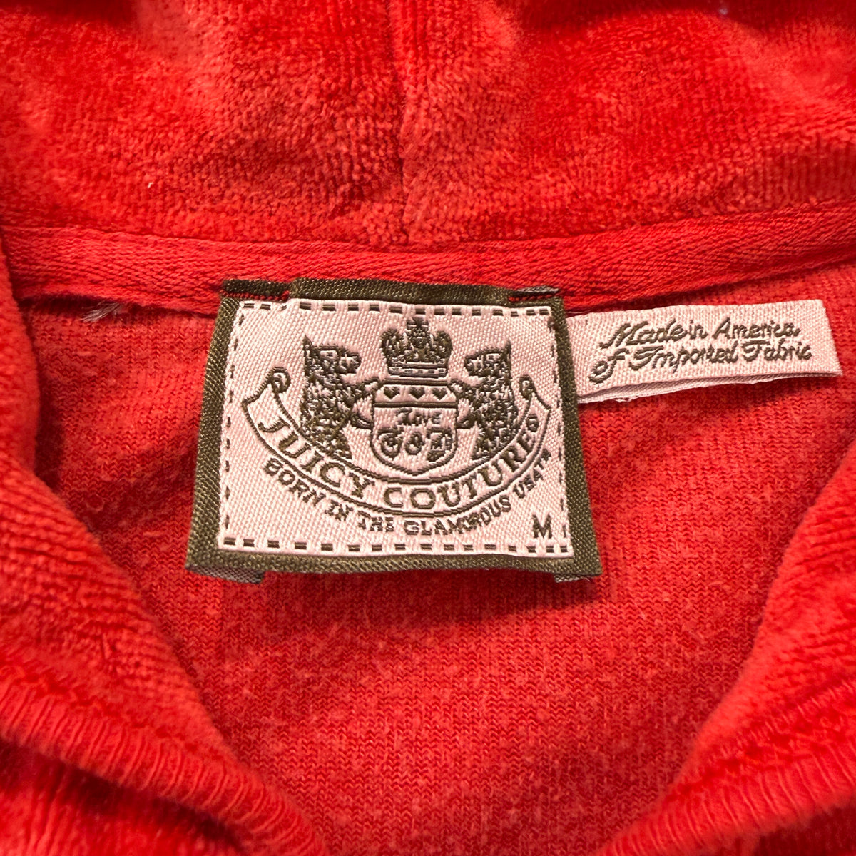 Juicy Couture Women's Red Velour Full Zip Hoodie Loungewear Pockets Y2K Size M