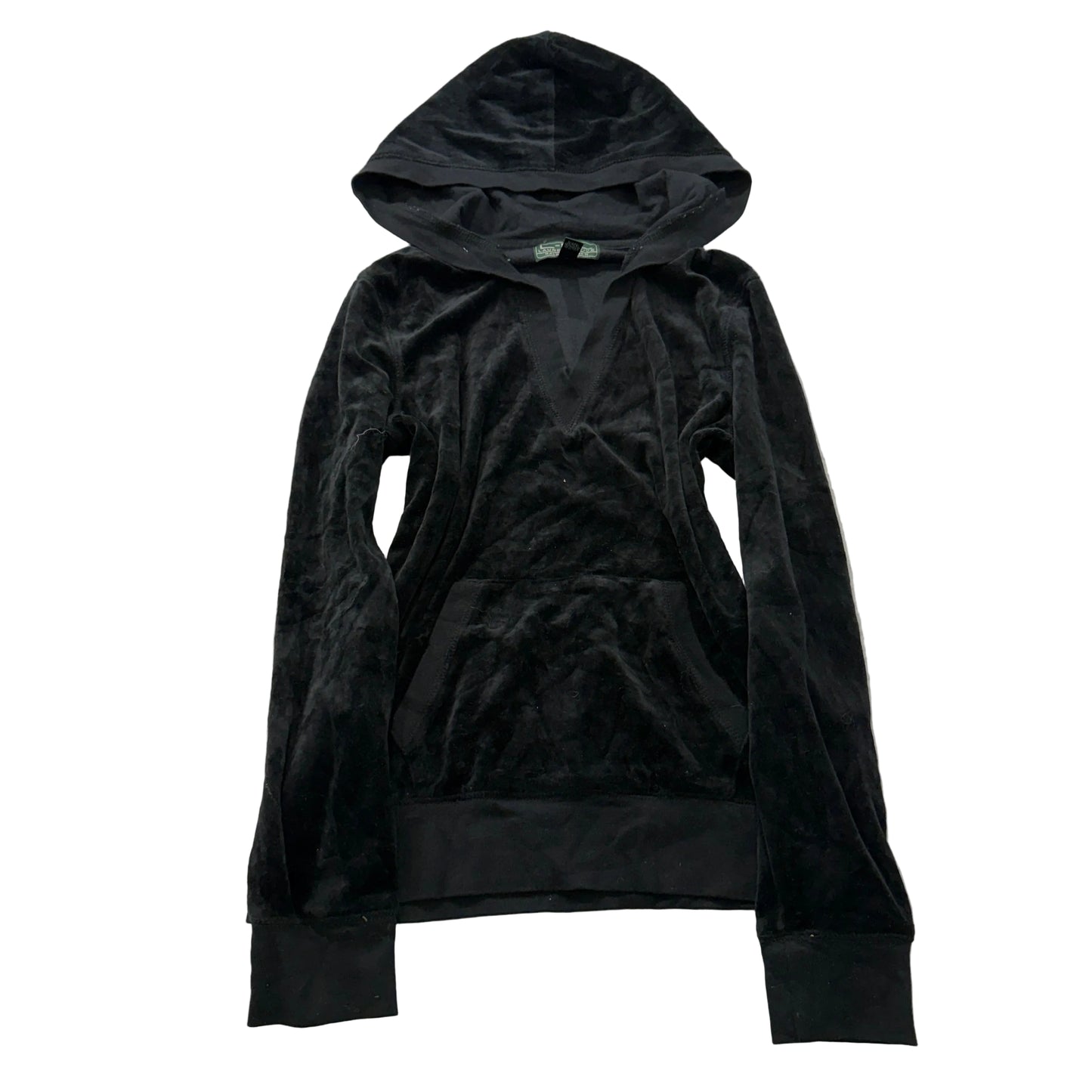 Lauren Active by Ralph Lauren Women's Black Velour Pullover Hoodie V-Neck Size M