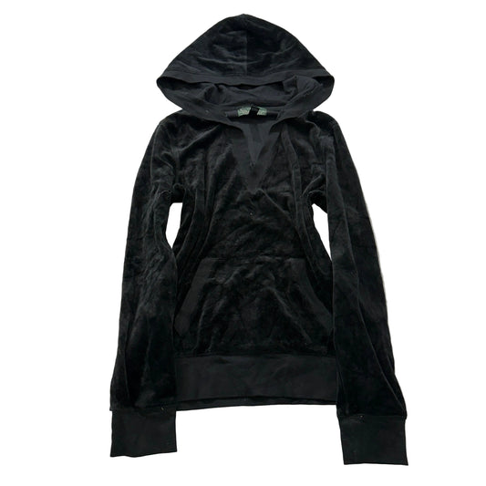 Lauren Active by Ralph Lauren Women's Black Velour Pullover Hoodie V-Neck Size M