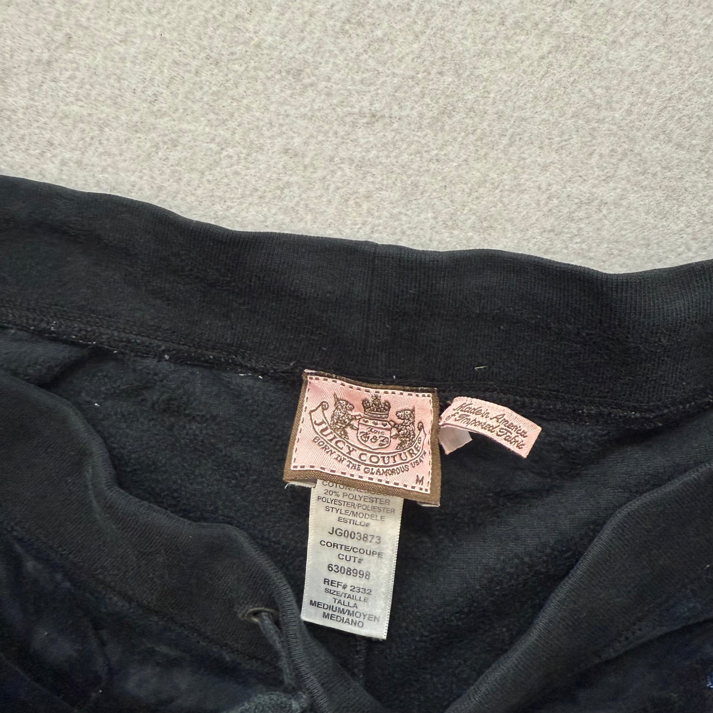 Juicy Couture Black Velour Tracksuit Set Zip Up Hoodie & Flared Pant Logo Size M