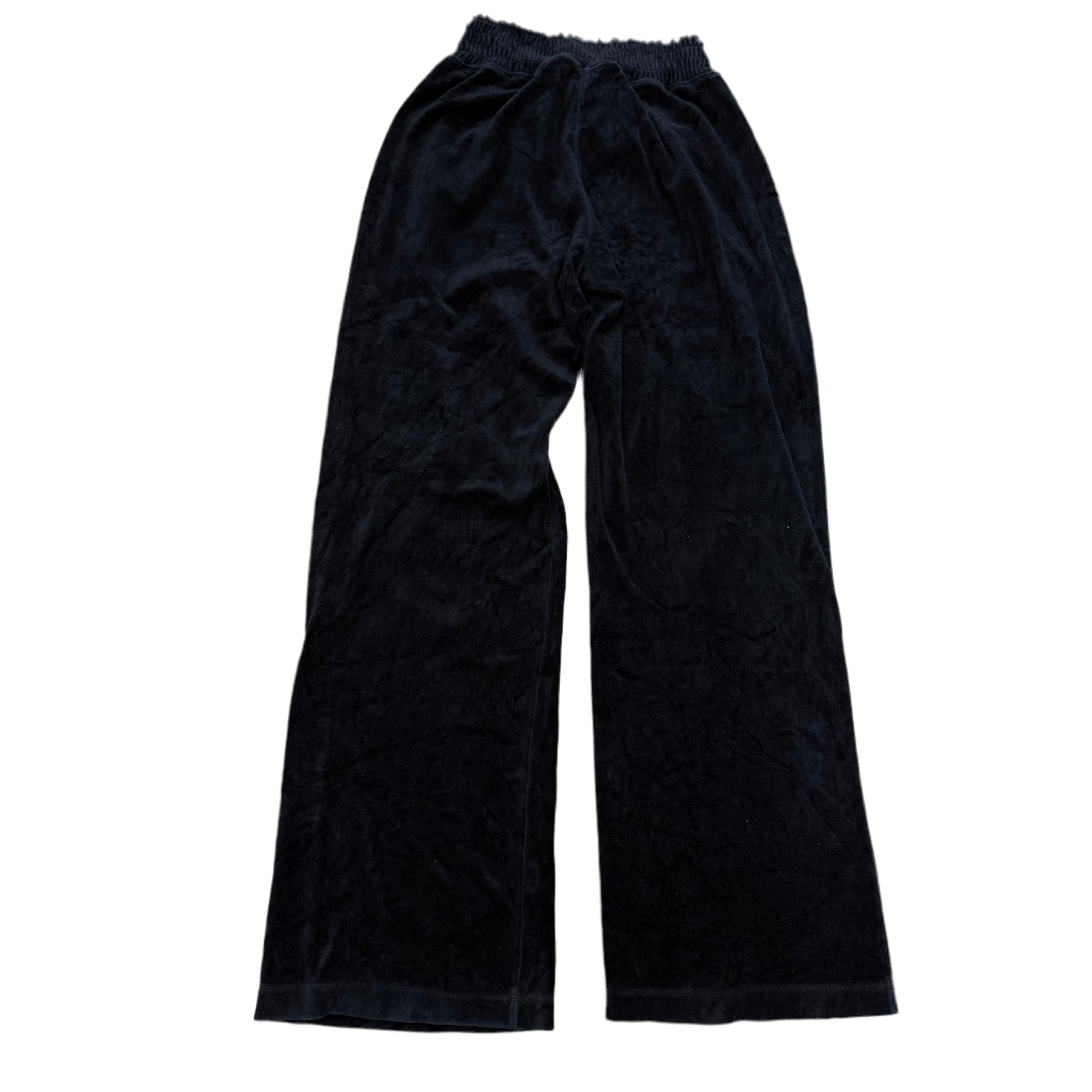 Black VINTAGE Velour Juicy Couture Flared Pants w/ RARE LACE DETAIL SIZE M