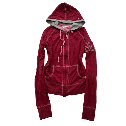 PINK Victoria's Secret Women Deep Ruby Velour Zip Up Hoodie Graphic Logo Size XS
