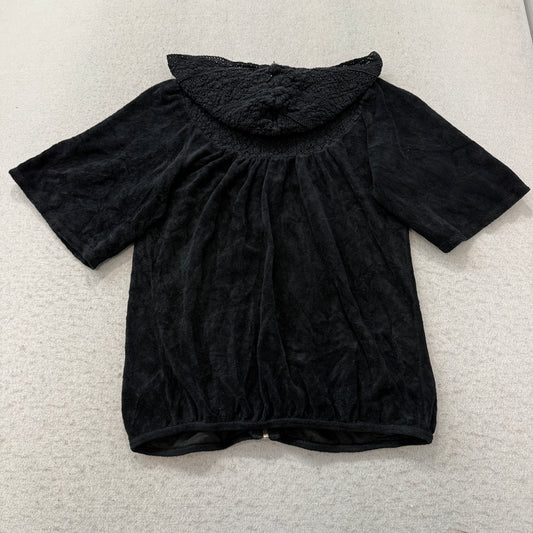 Juicy Couture Women's Black Velour Half Sleeve Zip-Up Hoodie Pockets Size S
