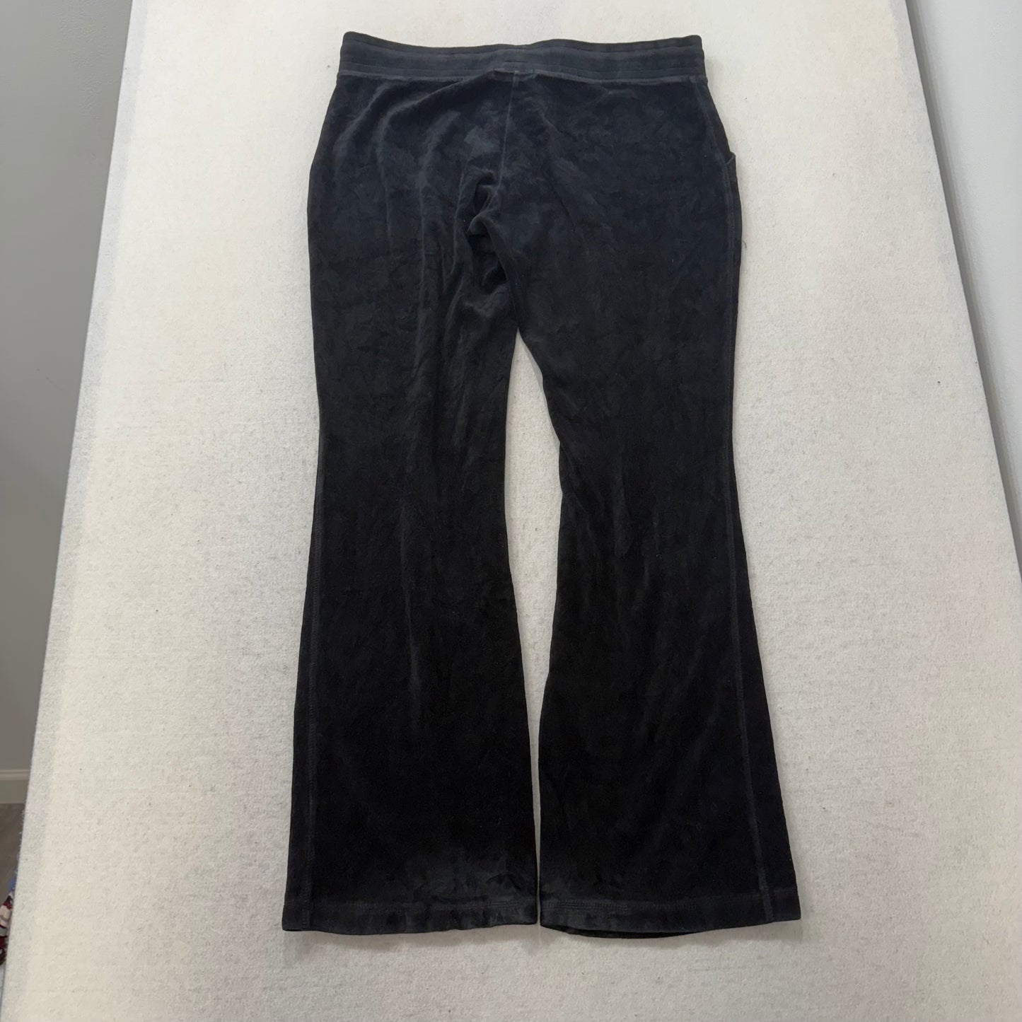 Juicy Couture Women's Jet Black Velour Flared Track Pant Front Pockets Size M