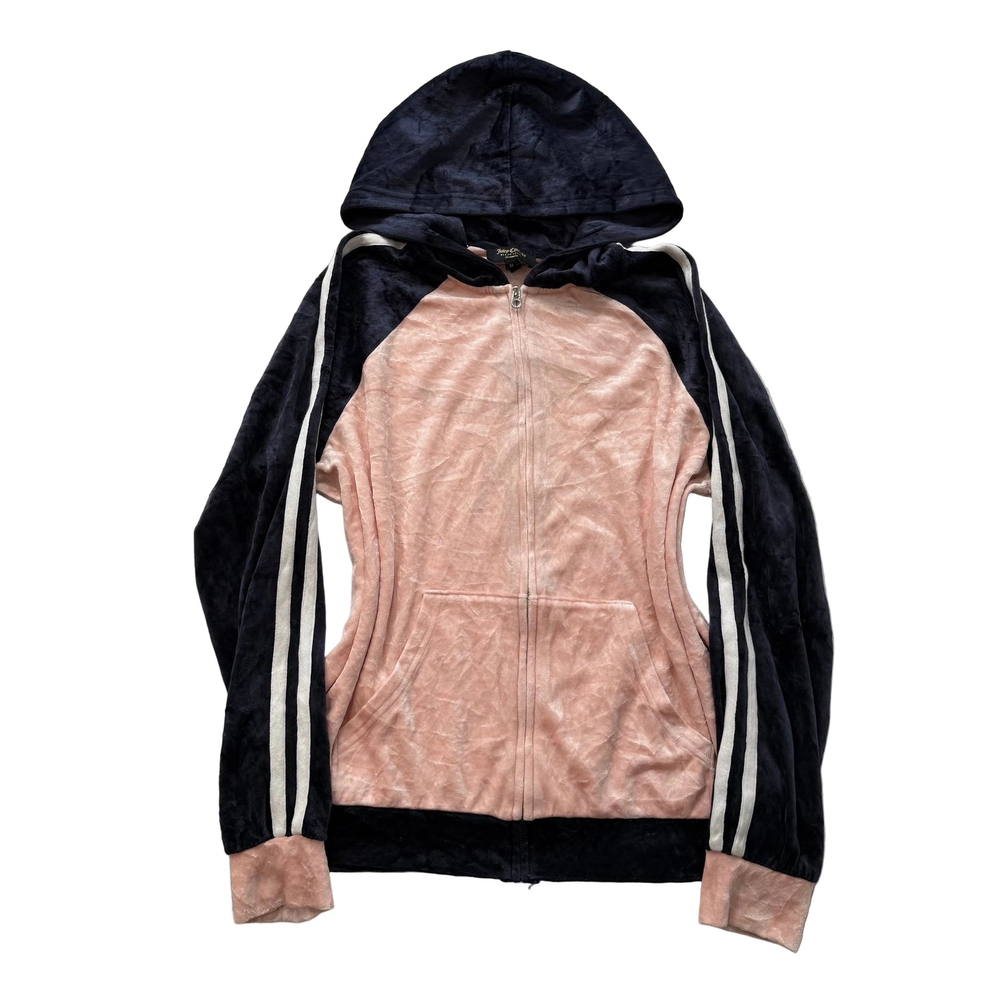 Juicy Couture Women's Bicolor Pink Navy Velour Zip Up Hoodie Loungewear Size M