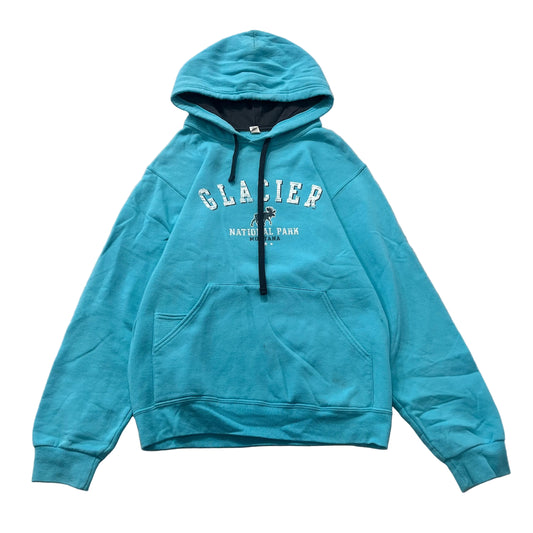 Glacier National Park Montana Men's Turquoise Pullover Hoodie Moose Graphic - S