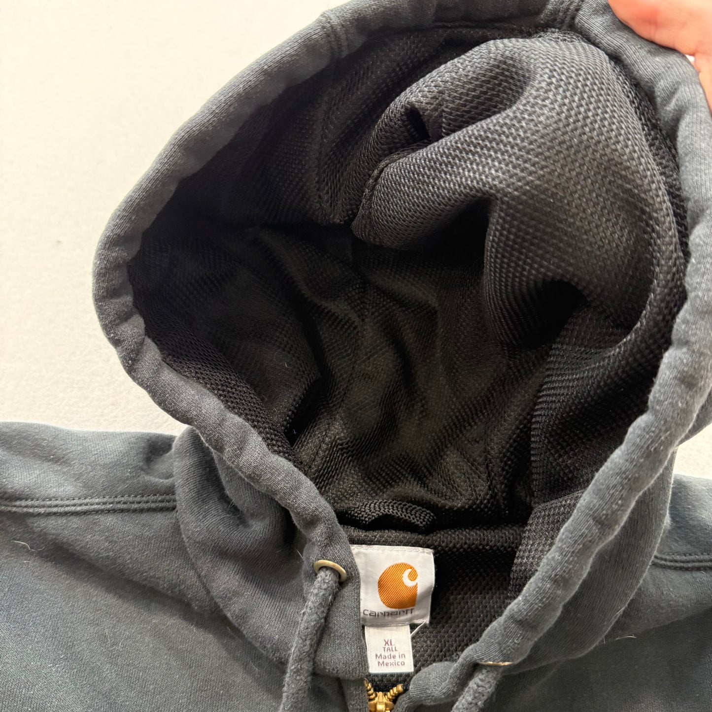 Carhartt Men's Black Cotton Full Zip Hoodie Split Kangaroo Pockets Logo Size XL
