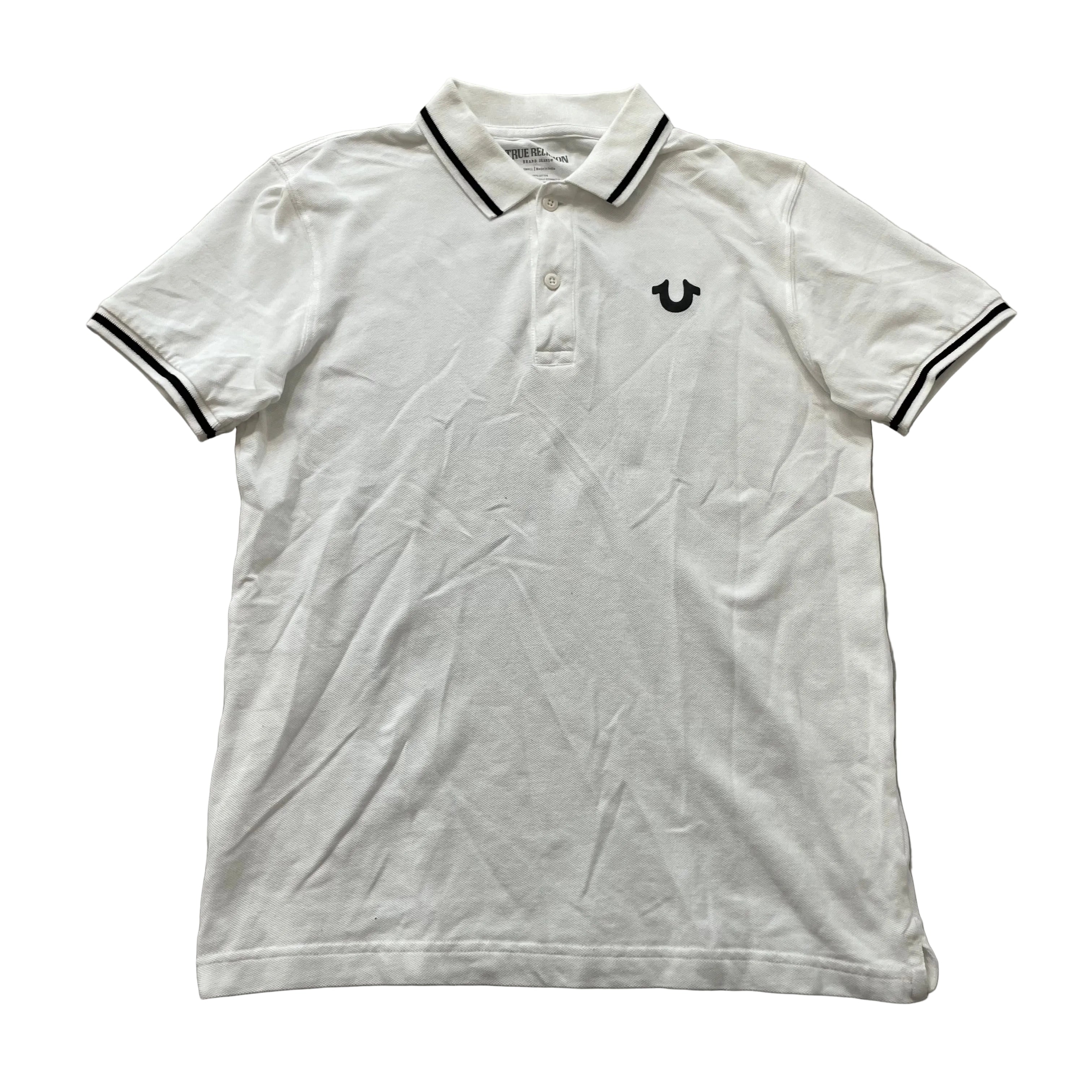 True Religion Polo Shirt Men's White Crafted With Pride Back Print Logo Size S