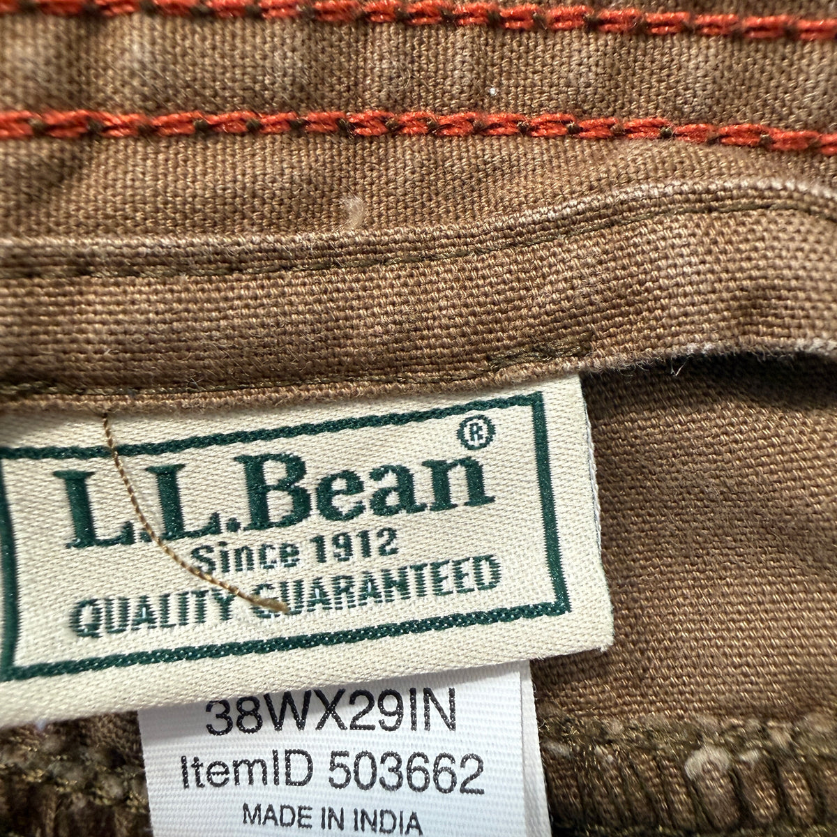 L.L.Bean Belted Canvas Pants Men's Brown Utility Zip Pocket Outdoor Size 38x29 photo 3