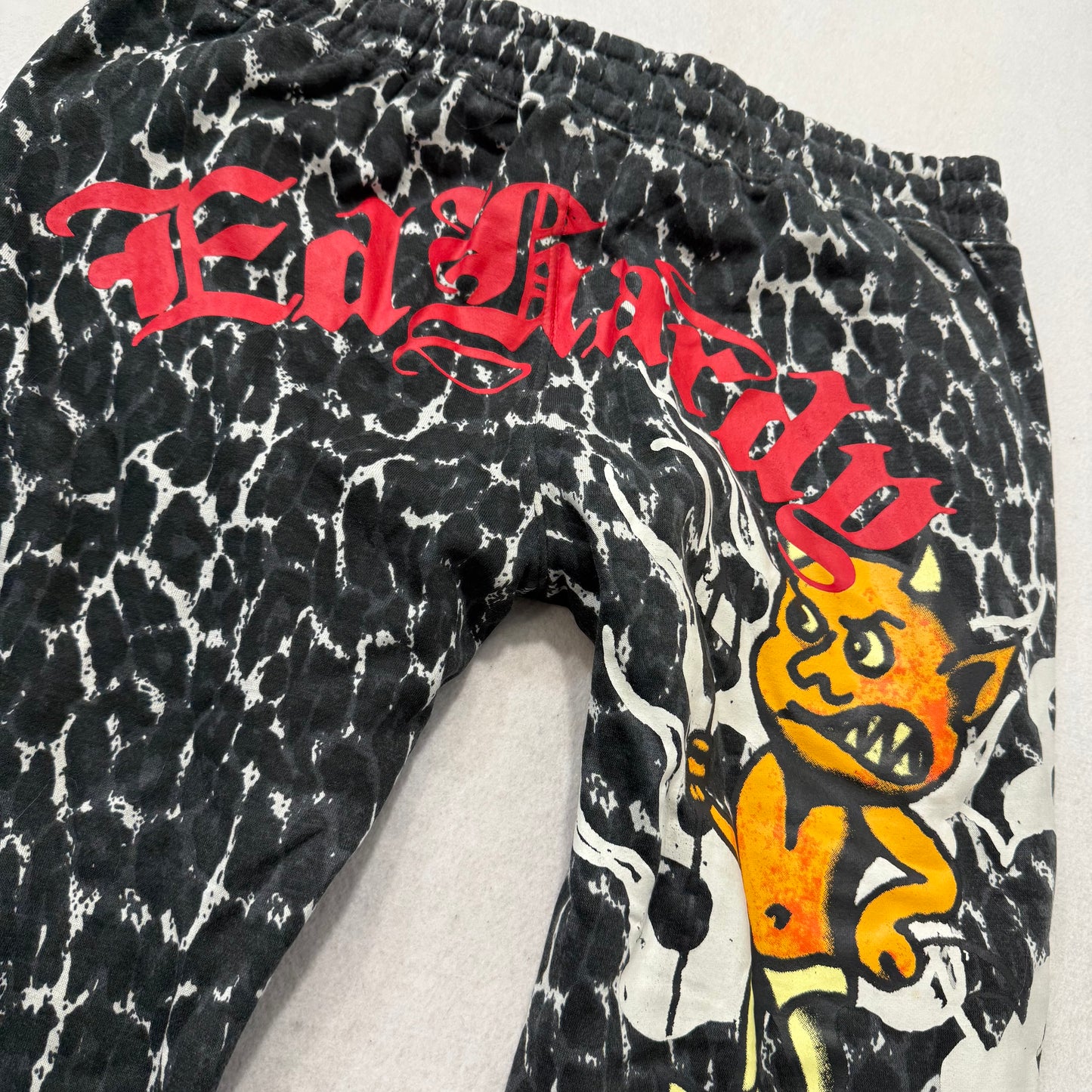 ED HARDY “Baby Devil” BLACK LEOPARD PRINT FLARE PANTS