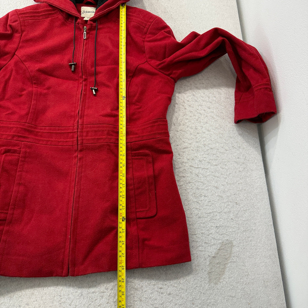 St. Johns Bay Womens Red Hooded Wool Blend Coat Size M photo 5