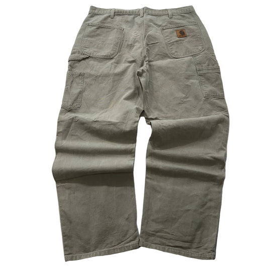 Carhartt Men's Tan Canvas Carpenter Dungaree Pants Utility Pockets Size 40x32