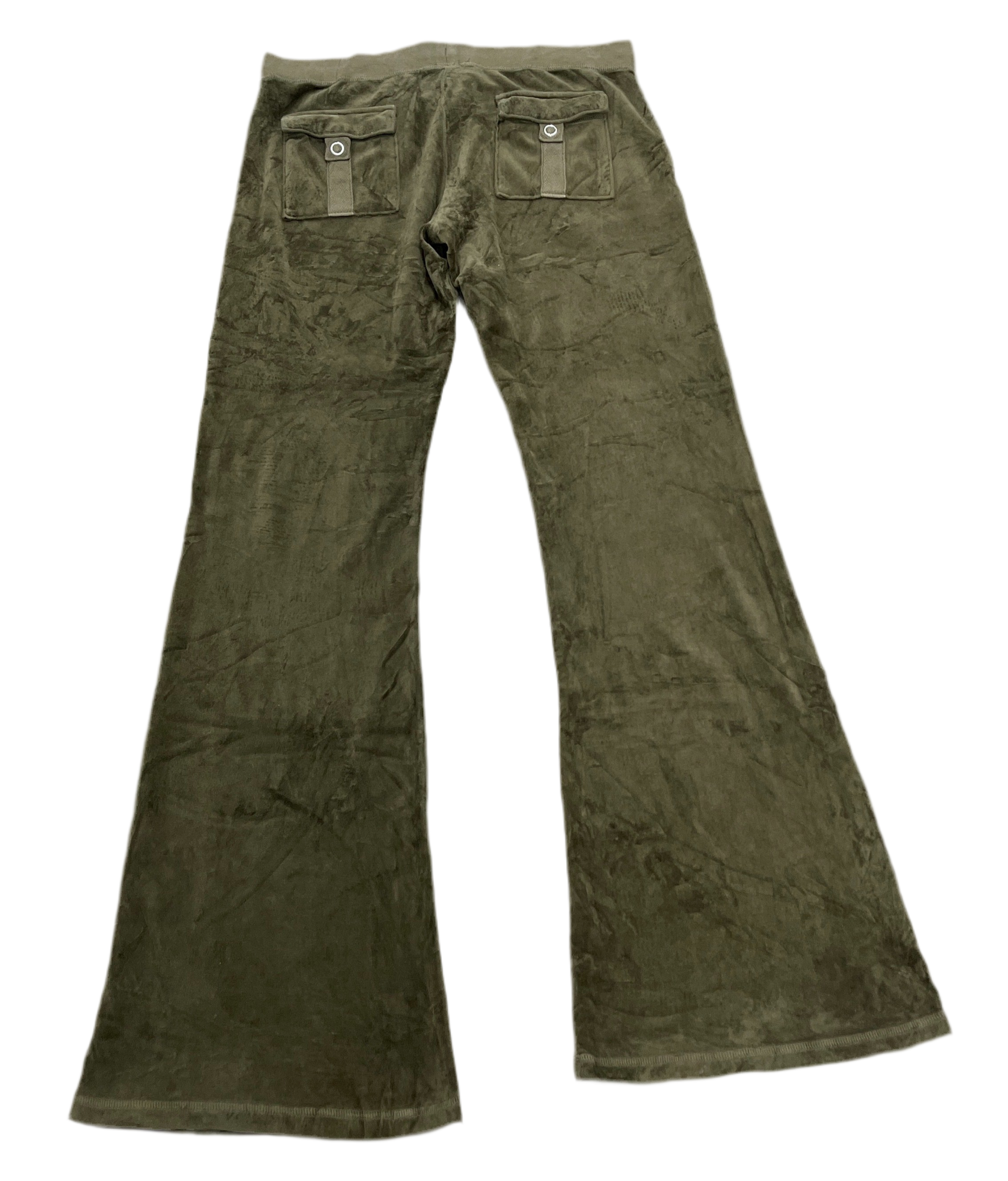 Green VINTAGE Velour Juicy Couture Flared Back SNAP POCKET Pants SIZE M