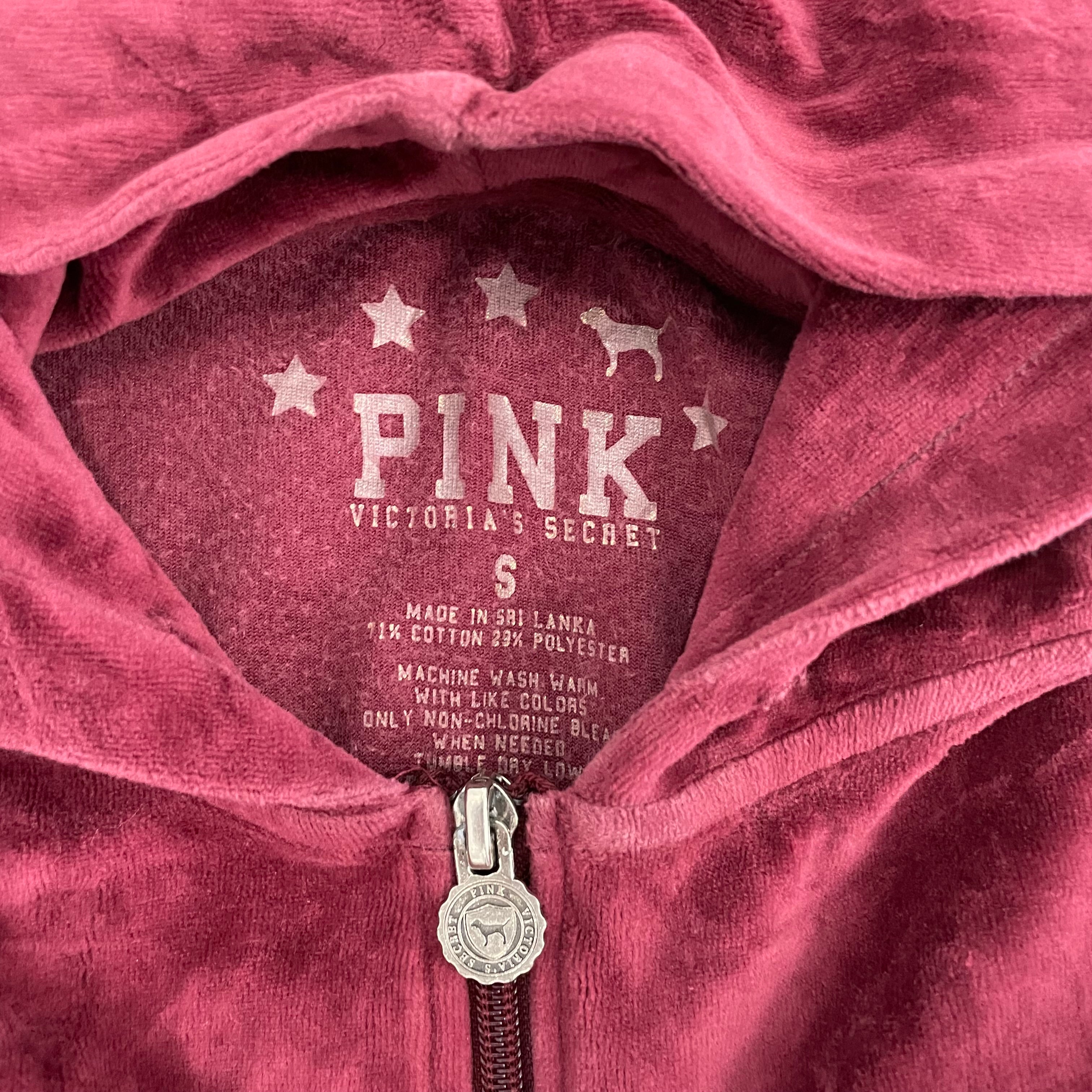 Vintage Victoria’s Secret PINK Burgundy Velour Hoodie with Embroidered Back Logo Size S