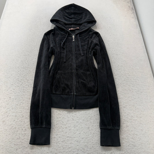 Vintage Juicy Couture Scottie Dogs Women's Black Velour Zip-Up Hoodie Y2K Size S