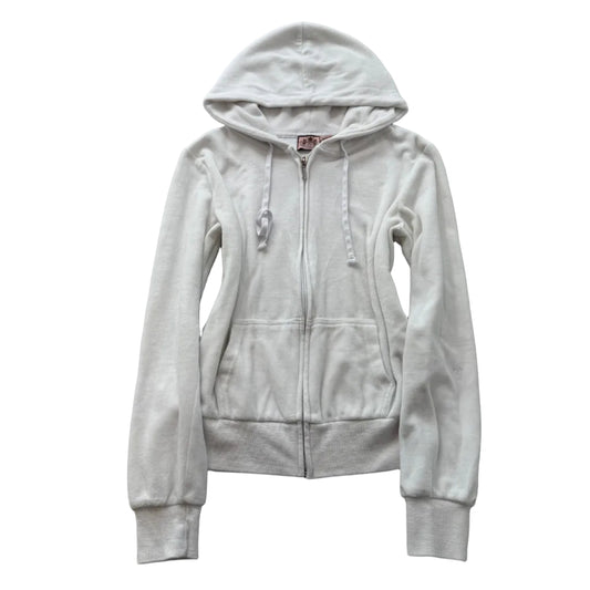 Juicy Couture Women's White Velour Zip-Up Hoodie Drawstring Loungewear Size M