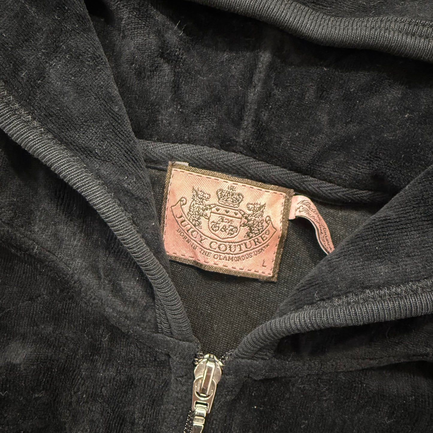 Juicy Couture Black Velour Tracksuit Set Zip Up Hoodie & Flared Pant Logo Size L