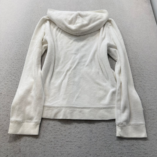 Juicy Couture Women's White Velour Zip-Up Hoodie Pockets Loungewear Y2K Size M