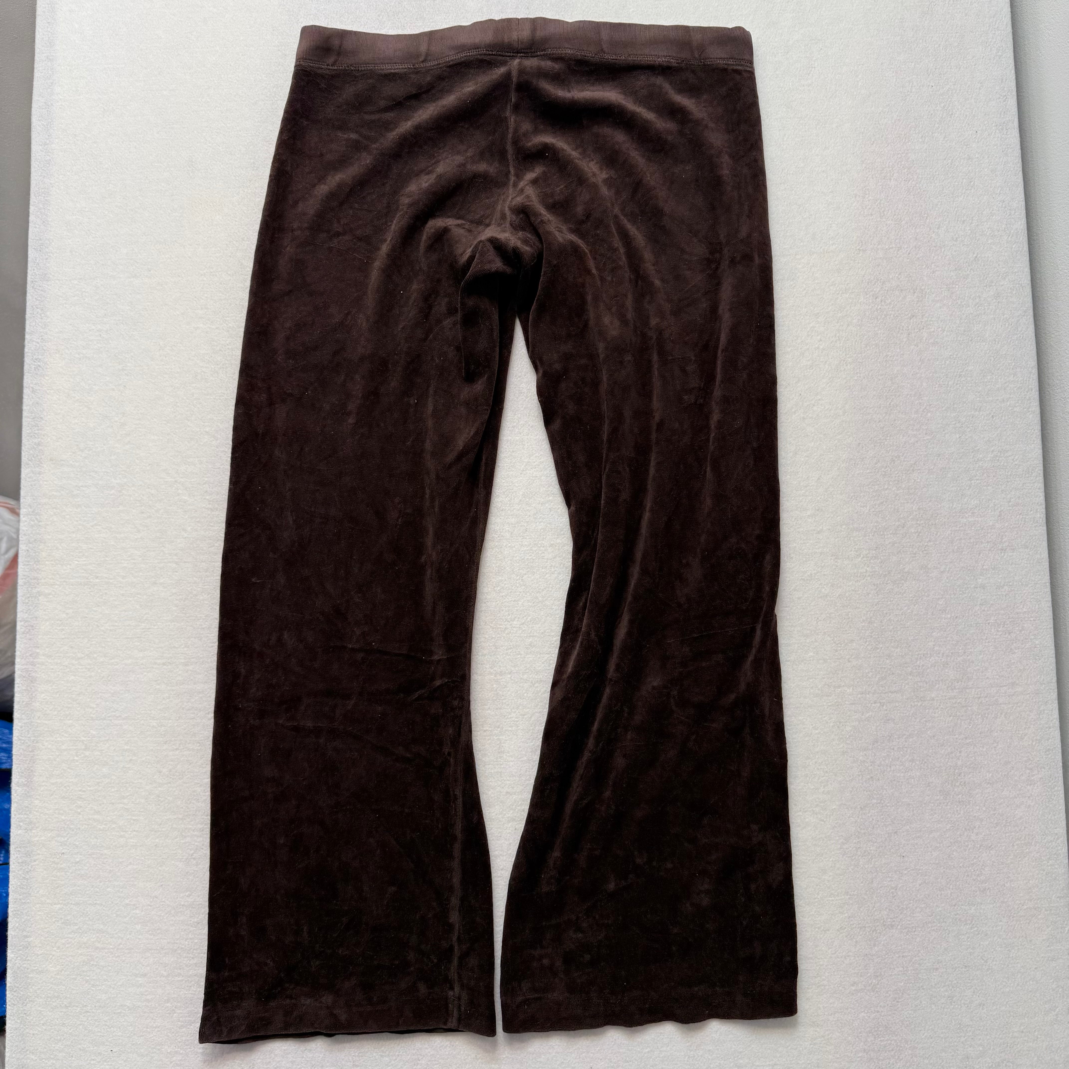 2003 Vintage Juicy Couture brown heart low rise rhinestone velour pants size M