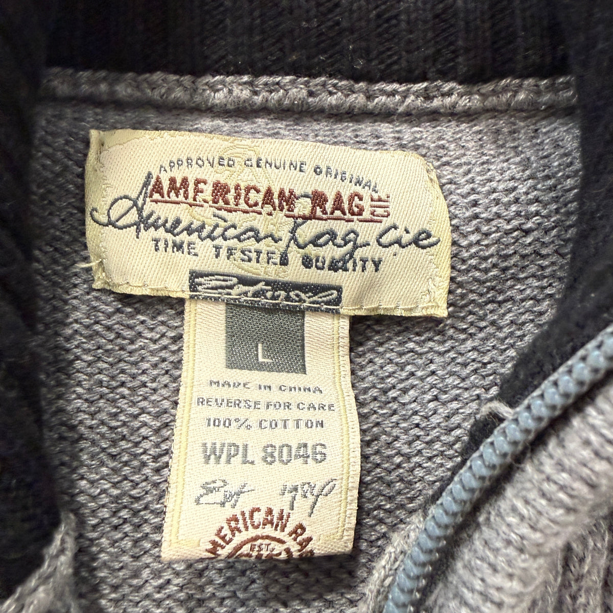 American Rag Cie Men's Gray Black Sleeve Stripe Quarter Zip Knit Sweater Size L