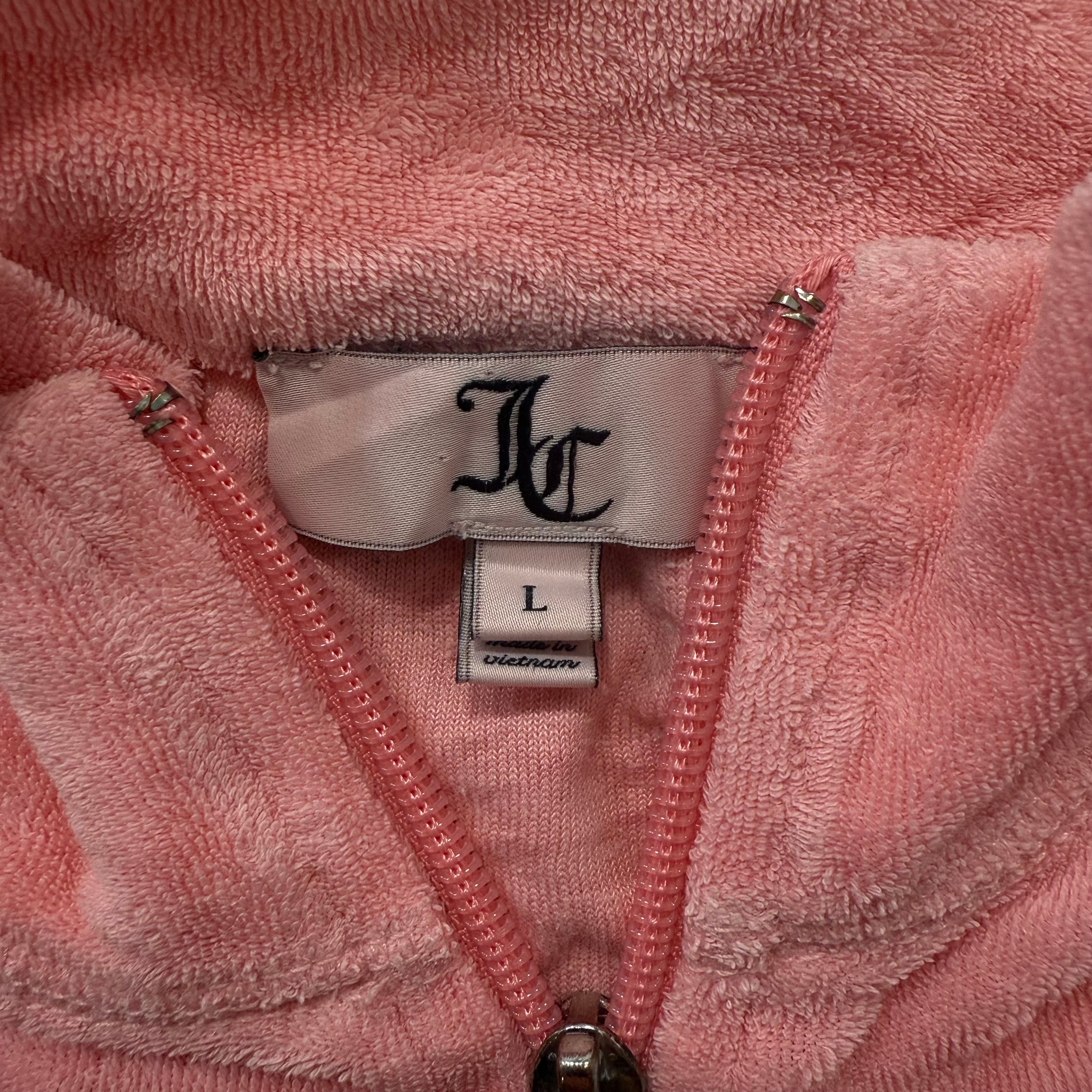 Juicy Couture Women's Pink Terry Cloth Zip-Up Track Jacket Pockets Casual Size L