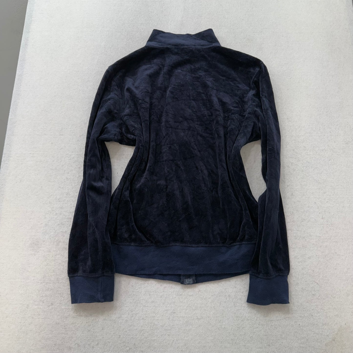 Juicy Couture Women Navy Blue Velour Full Zip Track Jacket Mock Neck Y2K Size XL