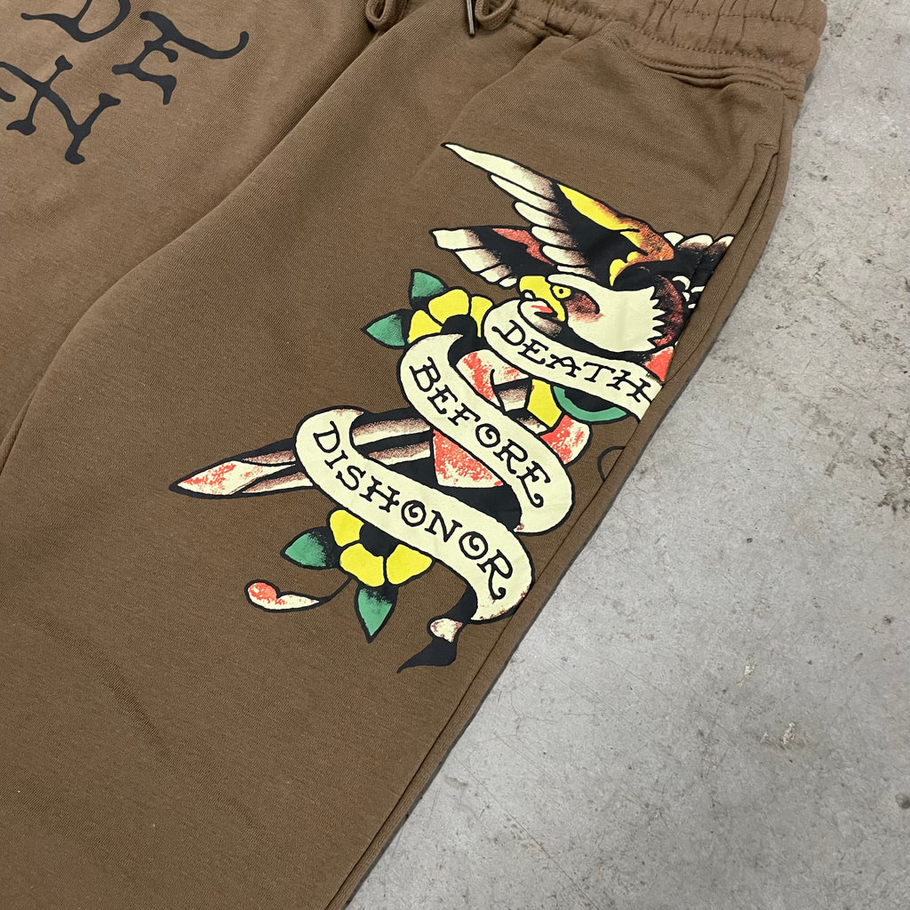 ED HARDY “Death Before Dishonor” BROWN PANTS