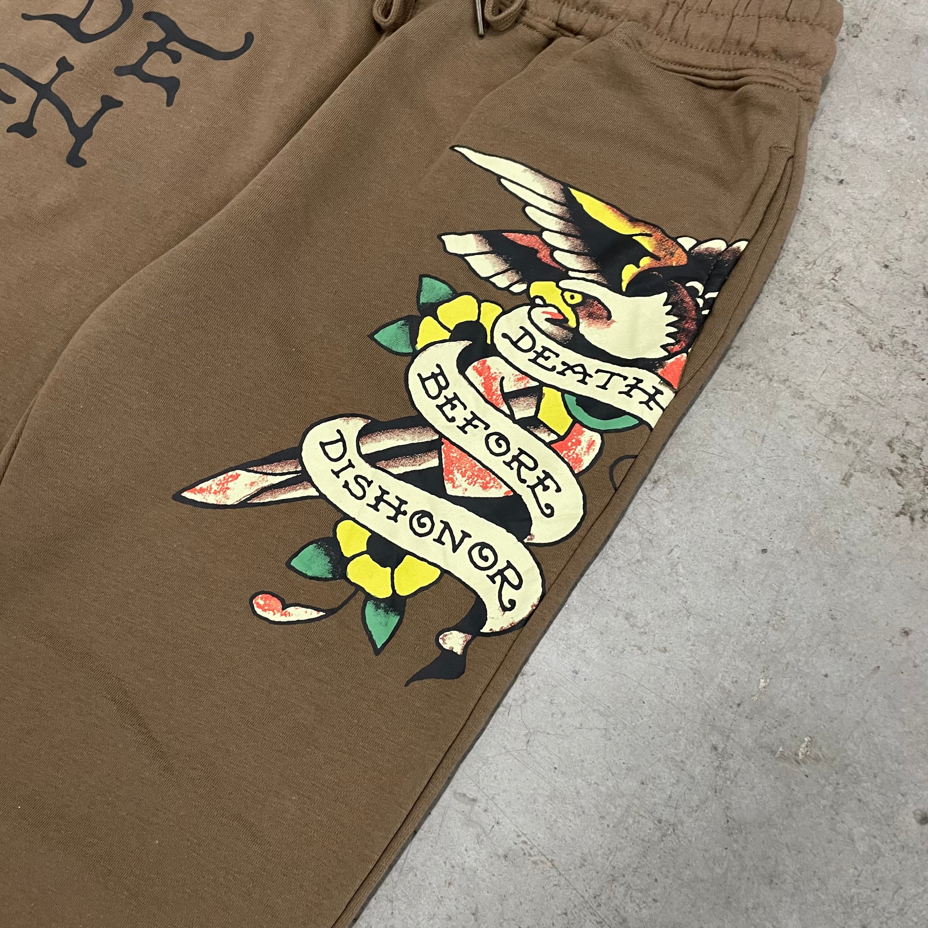 ED HARDY “Death Before Dishonor” BROWN PANTS