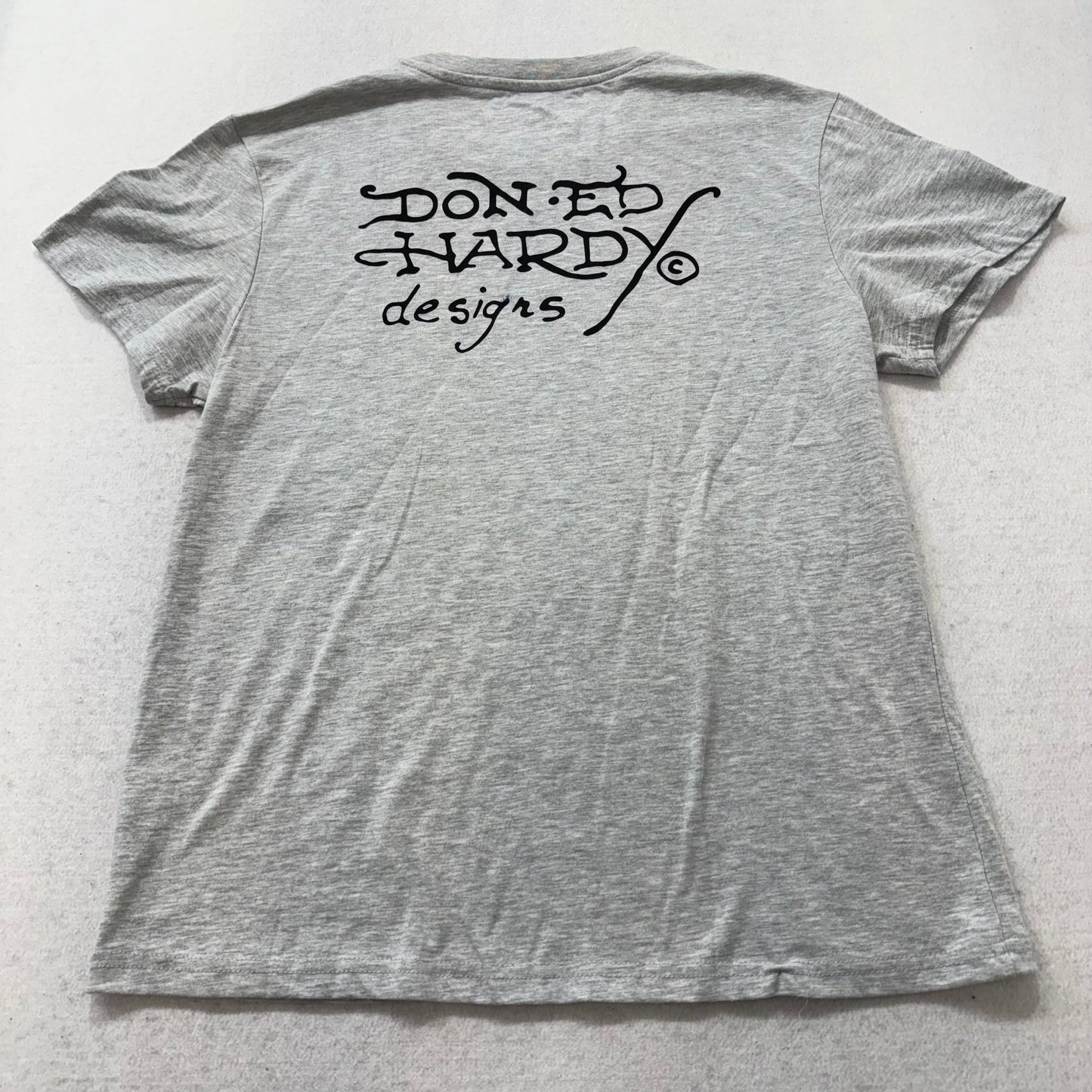 Ed Hardy Battle Skull Men's Heather Gray Cotton T-Shirt Graphic Tee Logo Size M